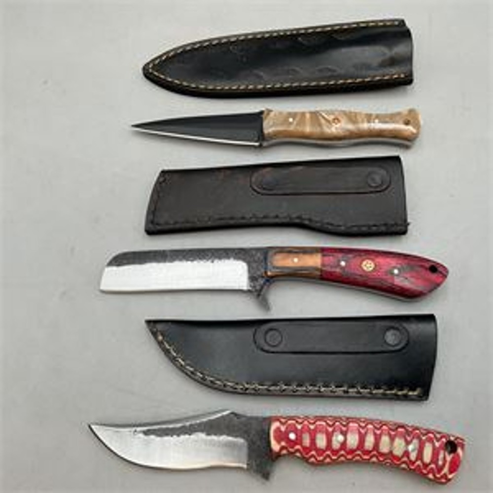 3 Shareez & Sons Fixed Blade Knives Cleaver Skinner Dagger Leather Sheaths Set